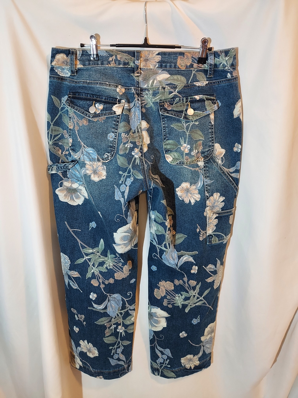 NWT Flamingals Blue Vintage Floral Print Straight Leg Denim Jeans Size XL - Picture 2 of 10